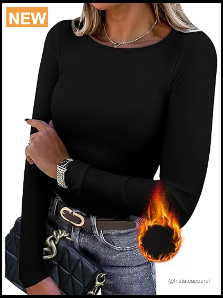 Long Sleeve Thermal Shirt Light Fleece Crew Neck Basic Tee